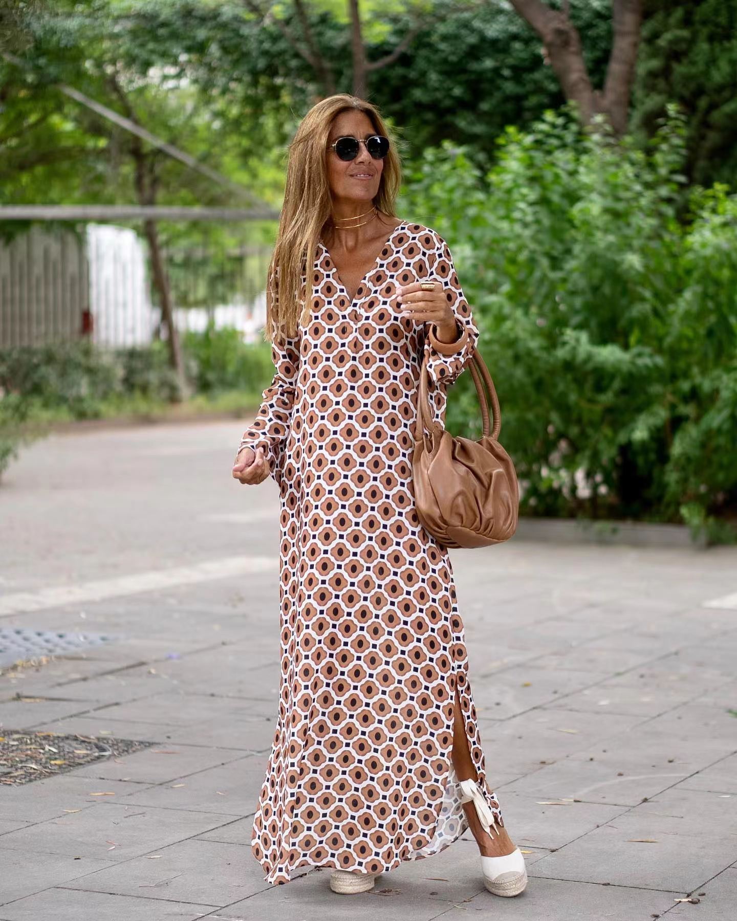 RP Geometric V-neck Long Dress