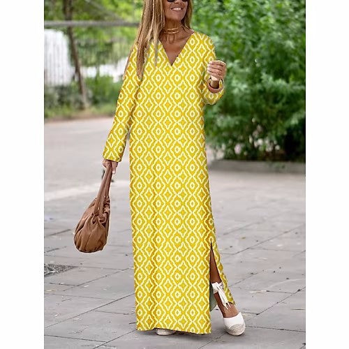 RP Geometric V-neck Long Dress