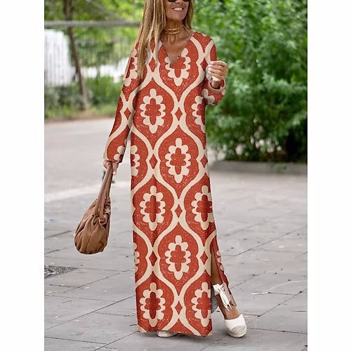 RP Geometric V-neck Long Dress