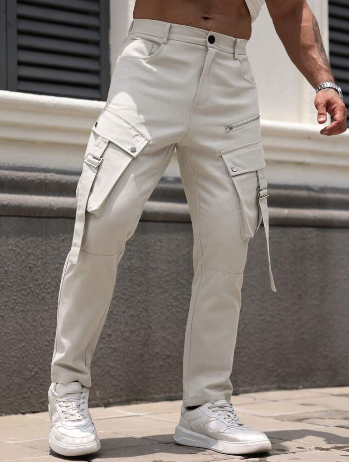 RP LEGND Men's Cotton Cargo Pants with Front Buttons and Multi-Pockets™